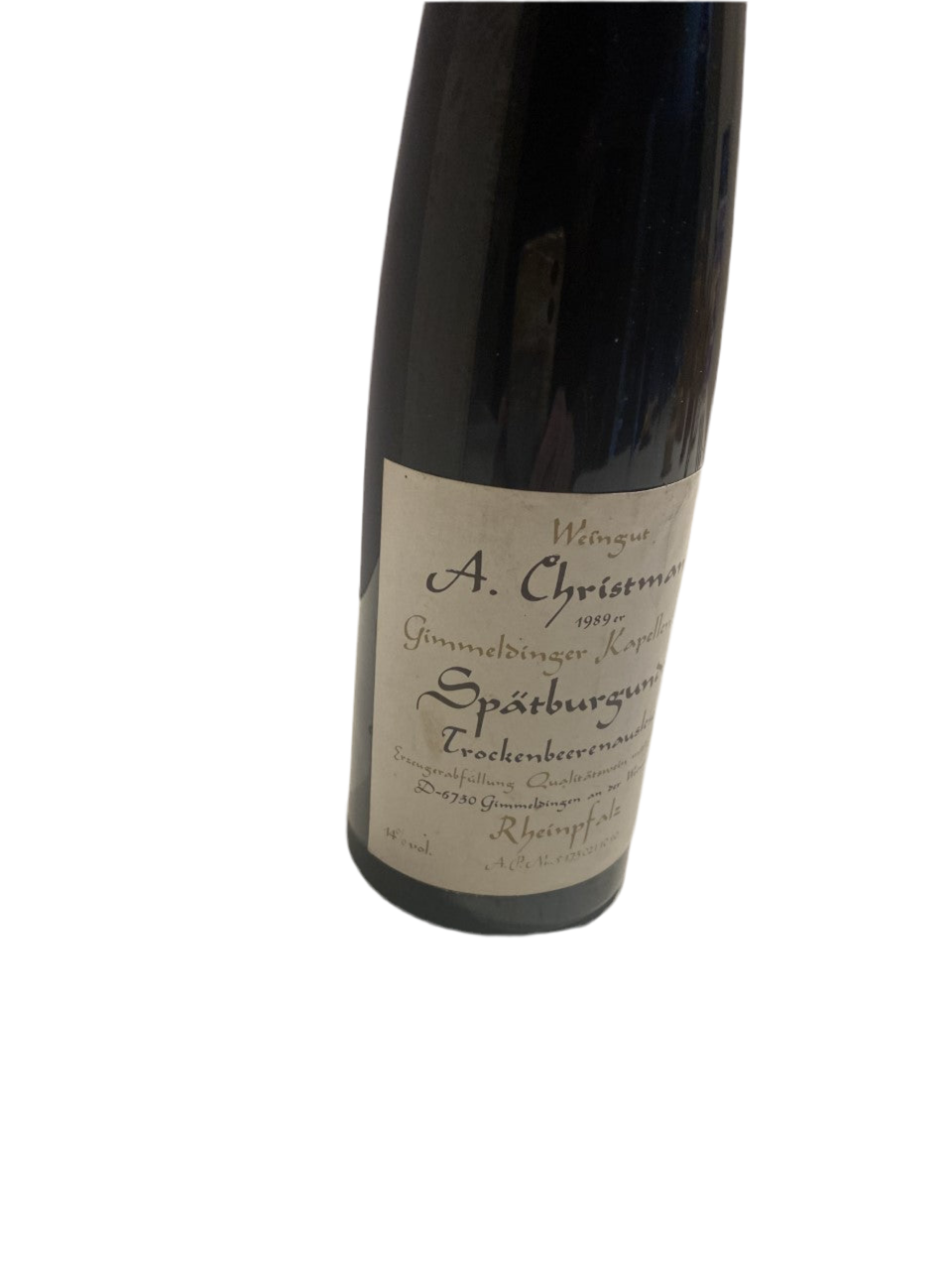 Zeer exclusief -G Weingut A. Christmann Gimmelsinger Kappellenberg Spätburgunder Trockenbeerenauslese 1989 375ml IJswijnen.nl / Dessertwijn.nl
