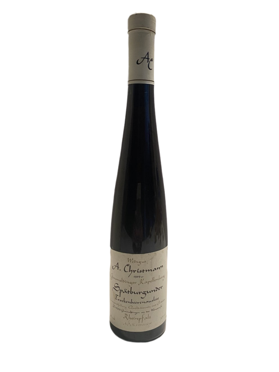 Zeer exclusief -G Weingut A. Christmann Gimmelsinger Kappellenberg Spätburgunder Trockenbeerenauslese 1989 375ml