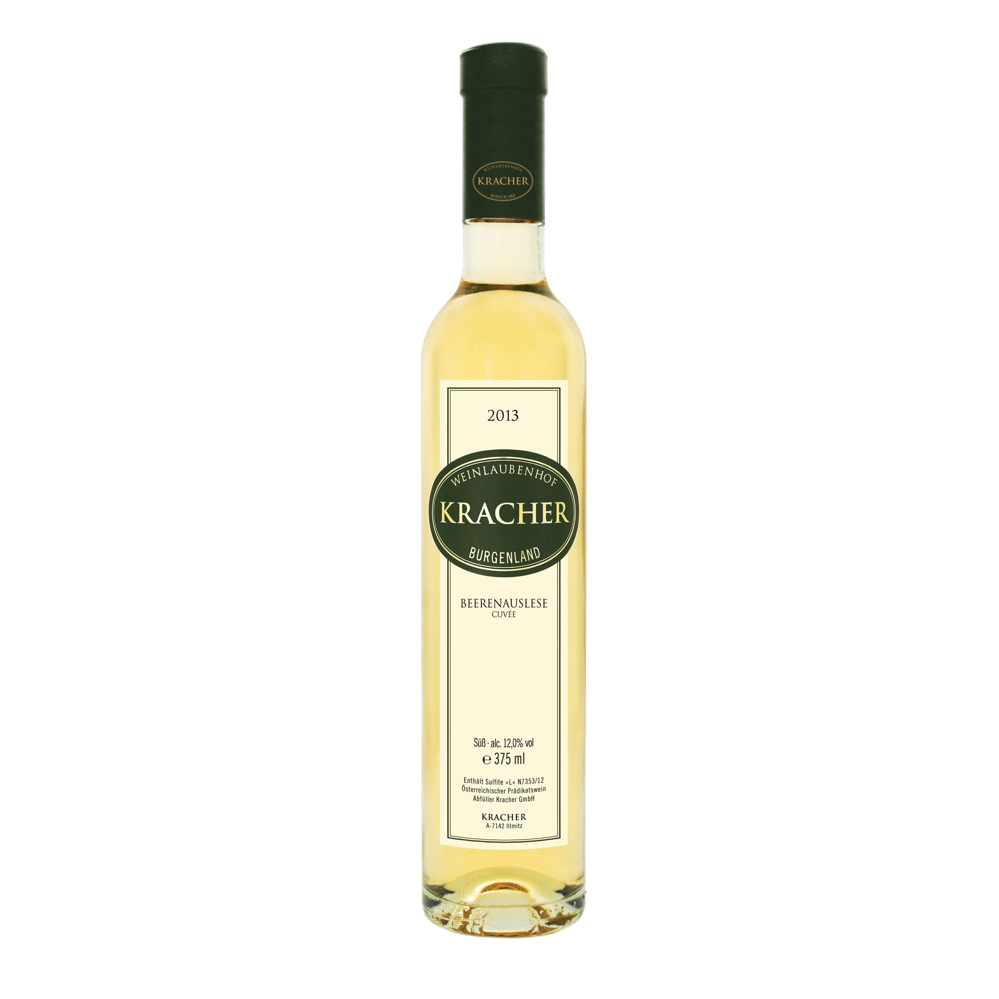 Beerenauslese Cuvée van Kracher uit Oostenrijk, een beroemde dessertwijn met harmonieuze smaken van Chardonnay en Welschriesling, tonen van melkkaramel, citrus, kweepeer en abrikoos, perfect voor liefhebbers van complexe dessertwijnen