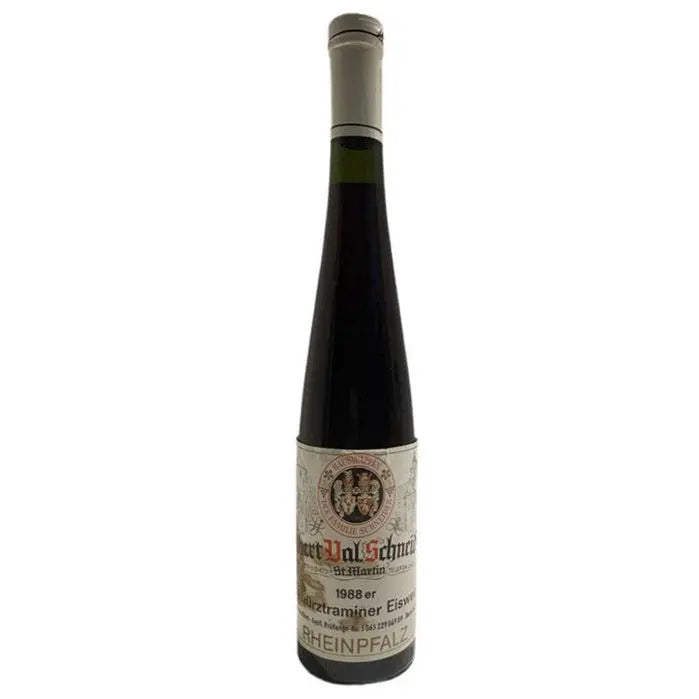 Oude Duitse dessertwijn 1988 Albert Val Schneider Gewürztraminer Eiswein uit Rheinpfalz, zeldzame vintage ijswijn van topkwaliteit
