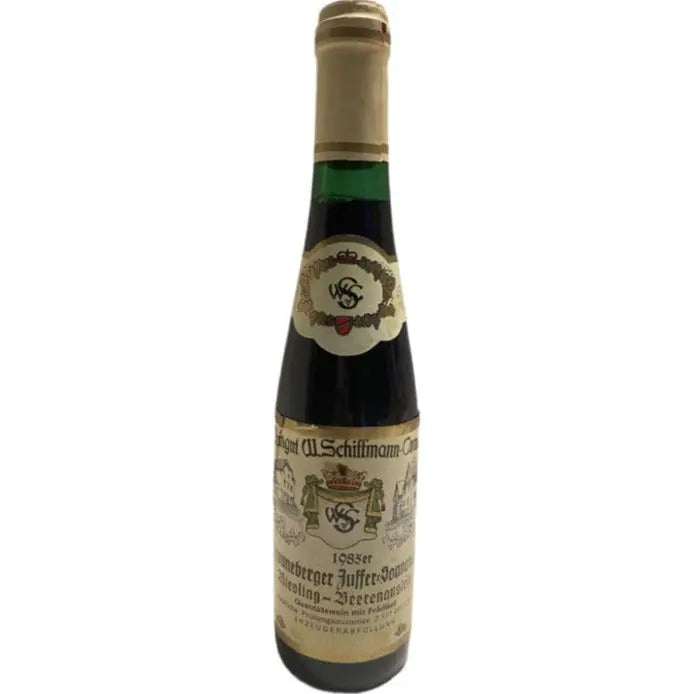 Oude Duitse dessertwijn Weingut W. Schiffermann-Conrad 1985 Riesling Beerenauslese uit Mosel-Saar-Ruwer, zeldzame vintage kwaliteitswijn